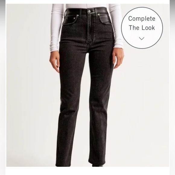 Abercrombie & Fitch Ultra High Rise Ankle Straight Jean-Black With Leather - Picture 1 of 10